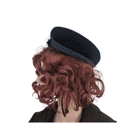Deep Blue Velvet Hat Vintage Midcentury 50s 60s Breton with Veil - Picture 3 of 10